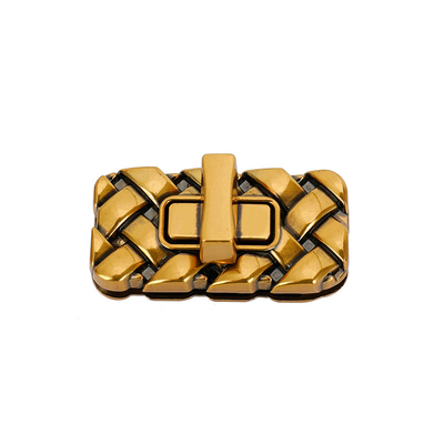 Bolsa retangular trançada de metal com fecho giratório bolsa dourada com trava de bolsa
